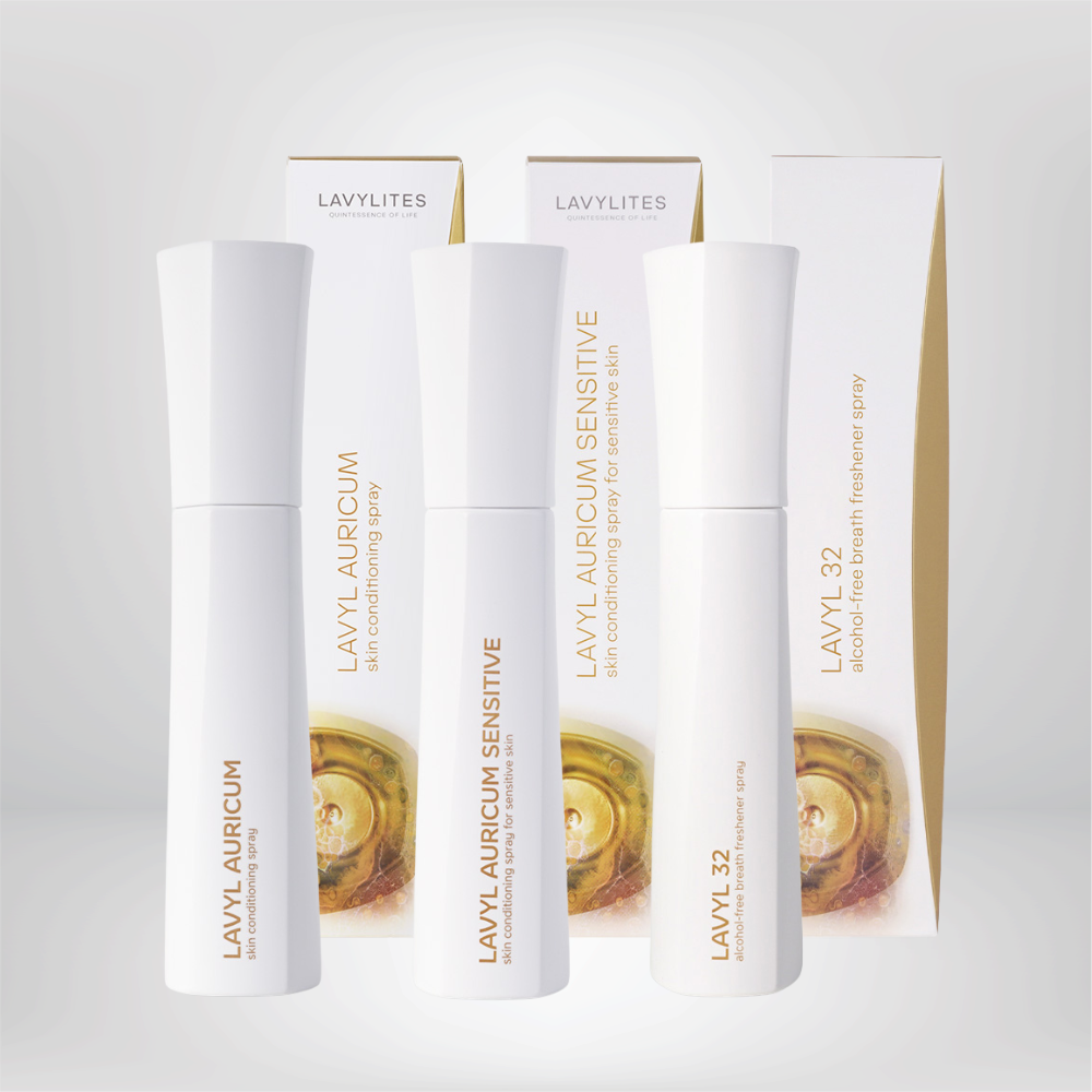 Probierset 3x 150ml Sprays: Original Lavylites Lavyl Auricum, Lavyl Auricum Sensitive, and Lavyl 32 spray